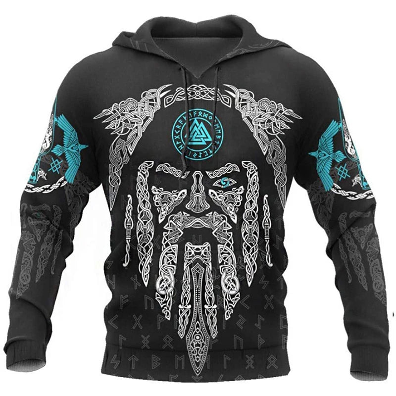 2025 Mens Hoodies Eagle Tattoo Pattern Vikings 3D Printed Fashion Casual Harajuku Hip Hop Autumn And Winter Oversized Sudaderas