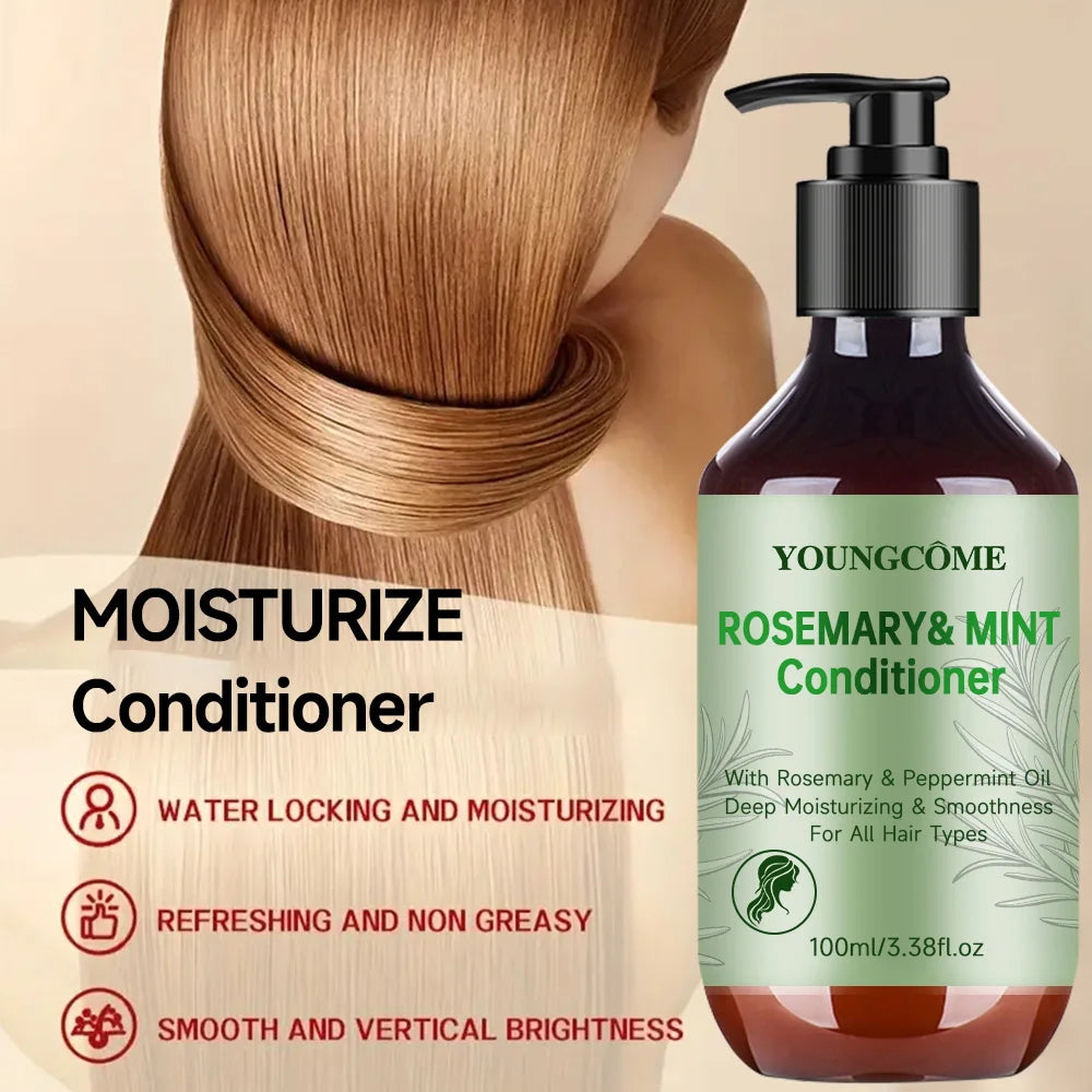 YOUNGCOM Rosemary Mint Strengthening Hair Conditioner- Detangling & Hydrating Conditioner melts tangles and pops curls