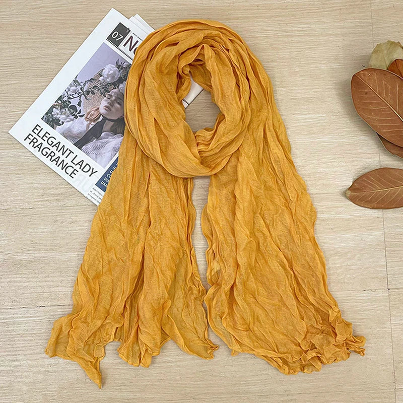 1Pieces Korean Style Cotton Linen Folded Women's Scarf Thin Pure Color Simple Match Long Shoulder Mountaineering Scarf