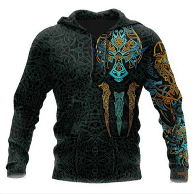 2025 Mens Hoodies Eagle Tattoo Pattern Vikings 3D Printed Fashion Casual Harajuku Hip Hop Autumn And Winter Oversized Sudaderas