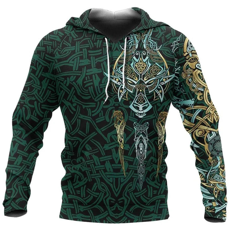 2025 Mens Hoodies Eagle Tattoo Pattern Vikings 3D Printed Fashion Casual Harajuku Hip Hop Autumn And Winter Oversized Sudaderas