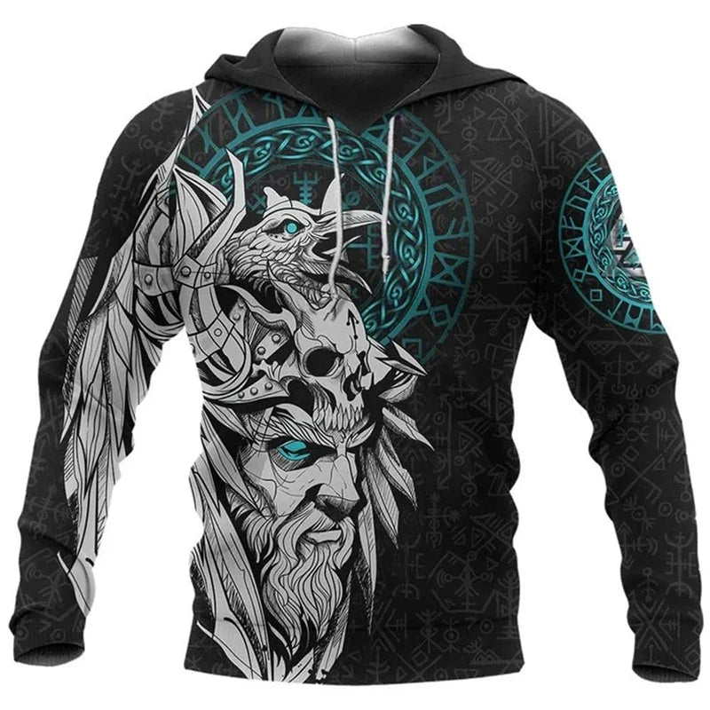 2025 Mens Hoodies Eagle Tattoo Pattern Vikings 3D Printed Fashion Casual Harajuku Hip Hop Autumn And Winter Oversized Sudaderas