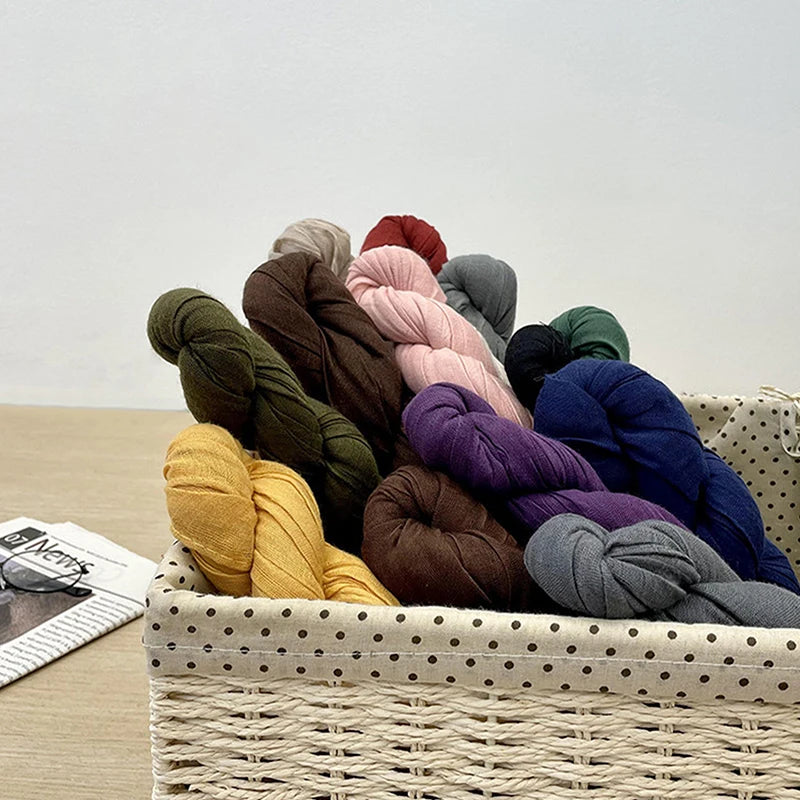 1Pieces Korean Style Cotton Linen Folded Women's Scarf Thin Pure Color Simple Match Long Shoulder Mountaineering Scarf