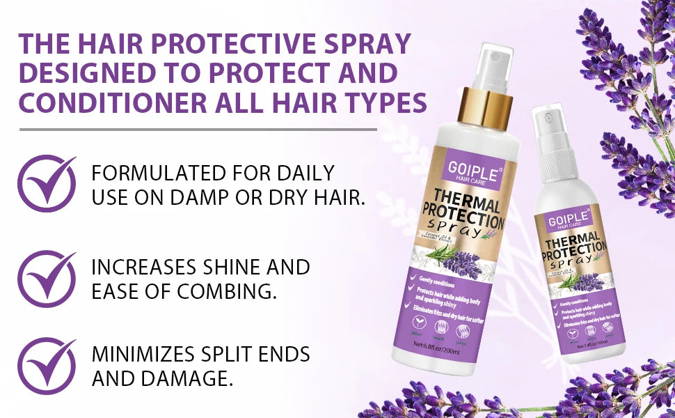 GOIPLE Lavender Extract Heat Thermal Protection Spray Shine Moisturize Split Ends Protect Hair Damage For Natural Hair and Wigs