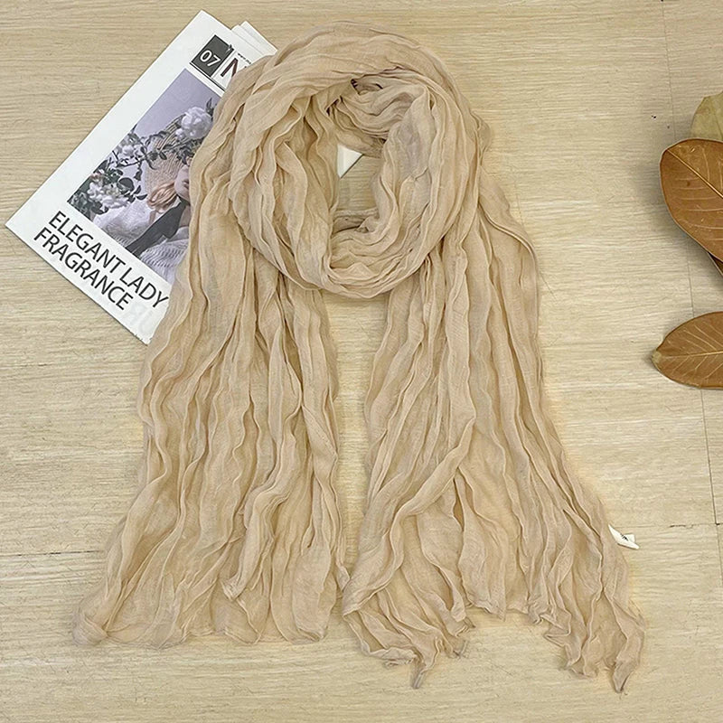 1Pieces Korean Style Cotton Linen Folded Women's Scarf Thin Pure Color Simple Match Long Shoulder Mountaineering Scarf