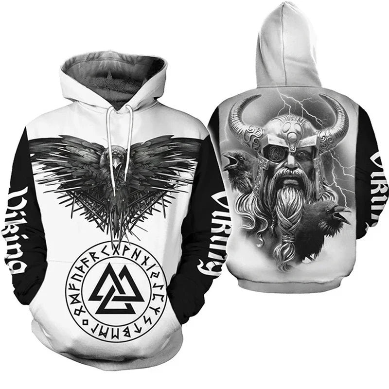2025 Mens Hoodies Eagle Tattoo Pattern Vikings 3D Printed Fashion Casual Harajuku Hip Hop Autumn And Winter Oversized Sudaderas
