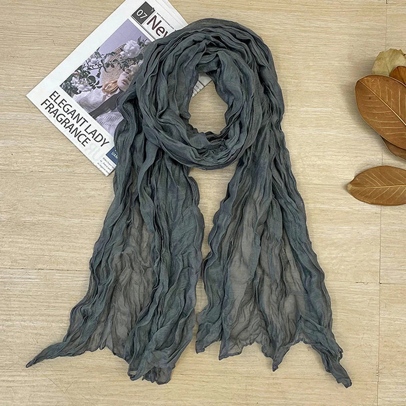 1Pieces Korean Style Cotton Linen Folded Women's Scarf Thin Pure Color Simple Match Long Shoulder Mountaineering Scarf