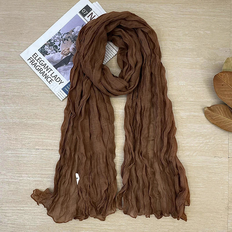1Pieces Korean Style Cotton Linen Folded Women's Scarf Thin Pure Color Simple Match Long Shoulder Mountaineering Scarf