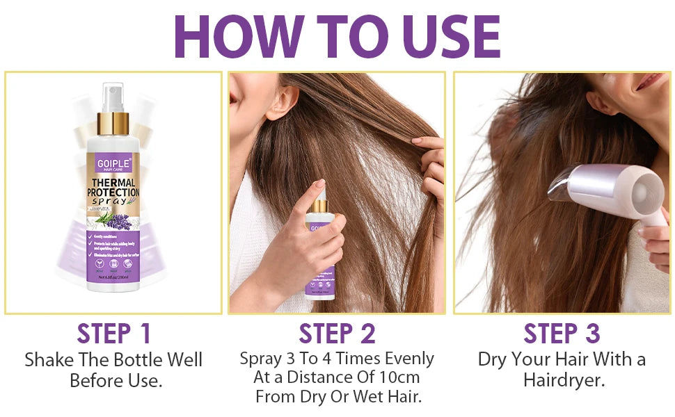 GOIPLE Lavender Extract Heat Thermal Protection Spray Shine Moisturize Split Ends Protect Hair Damage For Natural Hair and Wigs