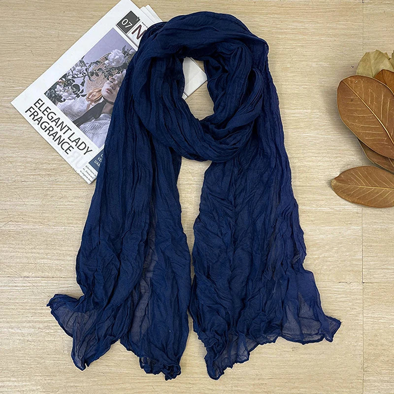 1Pieces Korean Style Cotton Linen Folded Women's Scarf Thin Pure Color Simple Match Long Shoulder Mountaineering Scarf