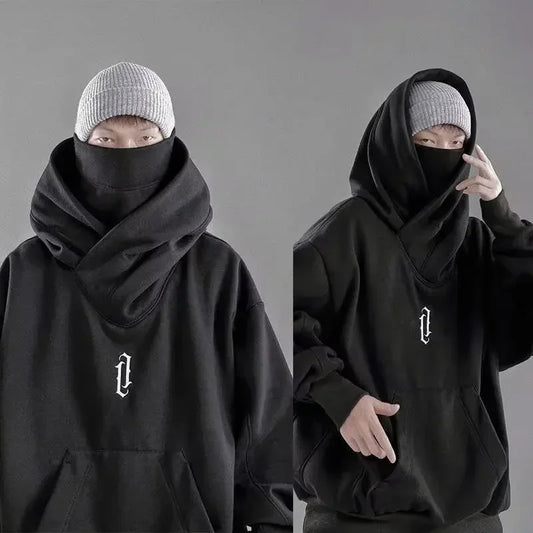 Autumn Embroidery Turtleneck Men's Hooded Sweatshirt Japanese Ninja Oversized Hoodies Hip Hop Fleece Pocket Streetwear Y2K Hoody