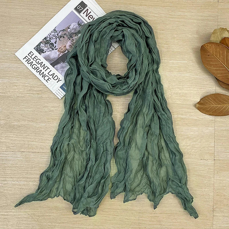 1Pieces Korean Style Cotton Linen Folded Women's Scarf Thin Pure Color Simple Match Long Shoulder Mountaineering Scarf