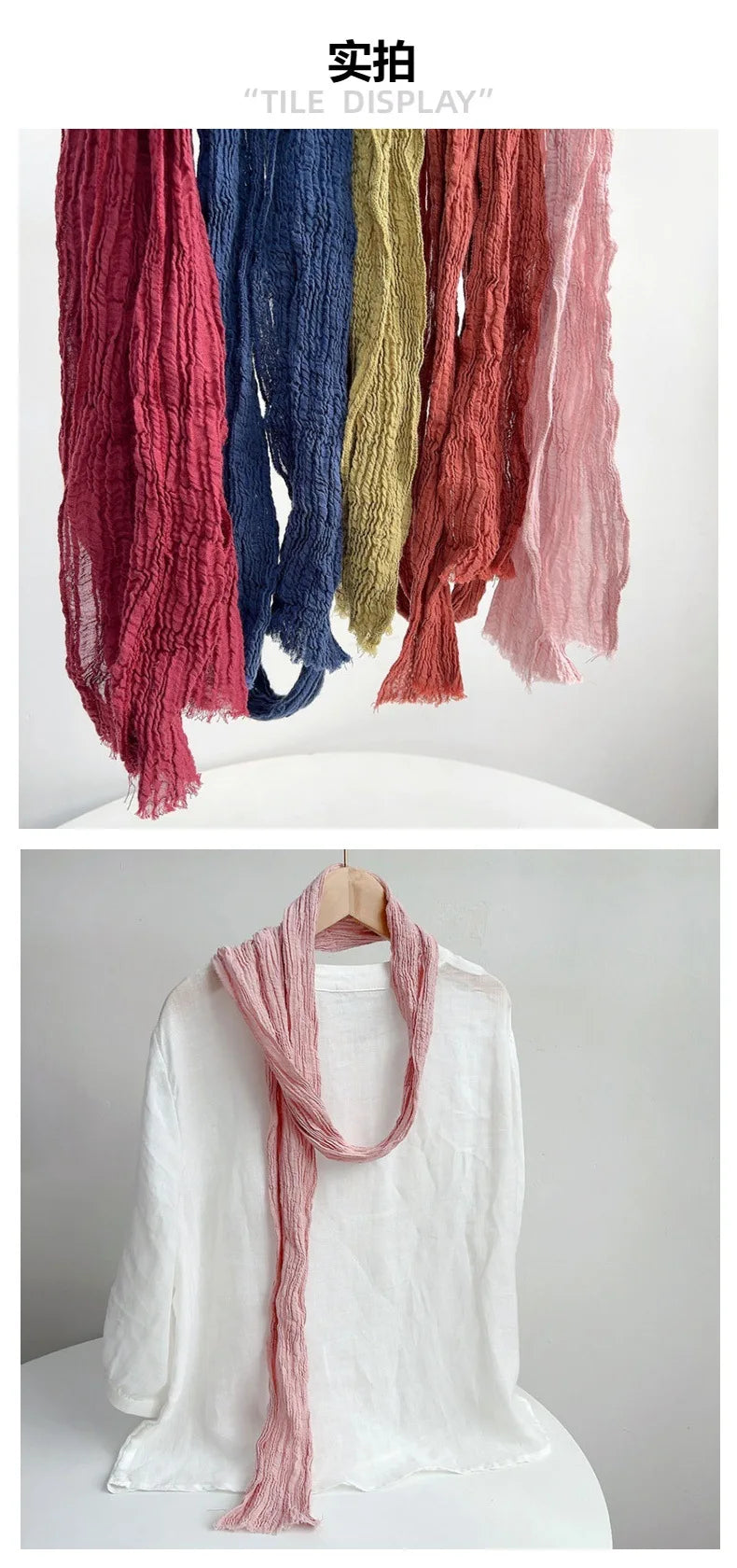 Retro pleated ramie scarf slender narrow and long scarf Japanese forest women's versatile elongated neck protection scarf