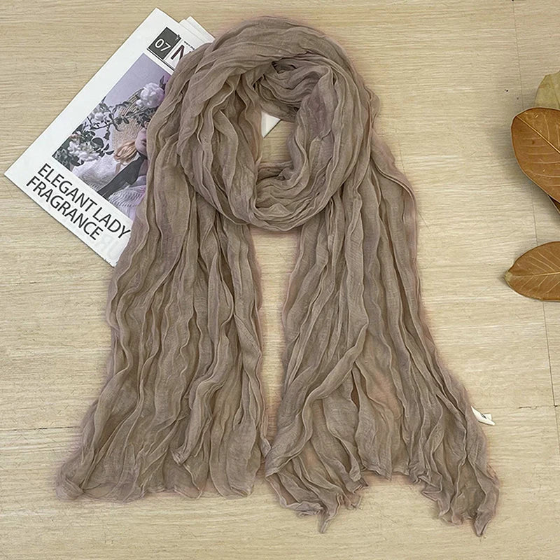1Pieces Korean Style Cotton Linen Folded Women's Scarf Thin Pure Color Simple Match Long Shoulder Mountaineering Scarf