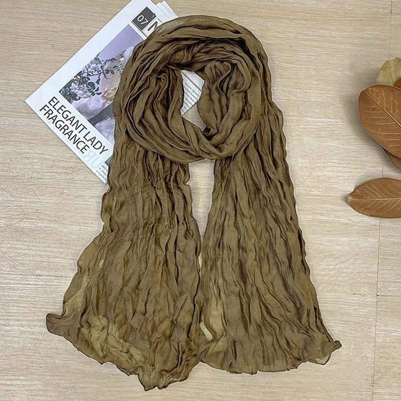 1Pieces Korean Style Cotton Linen Folded Women's Scarf Thin Pure Color Simple Match Long Shoulder Mountaineering Scarf