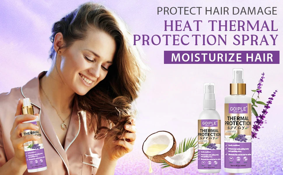 GOIPLE Lavender Extract Heat Thermal Protection Spray Shine Moisturize Split Ends Protect Hair Damage For Natural Hair and Wigs