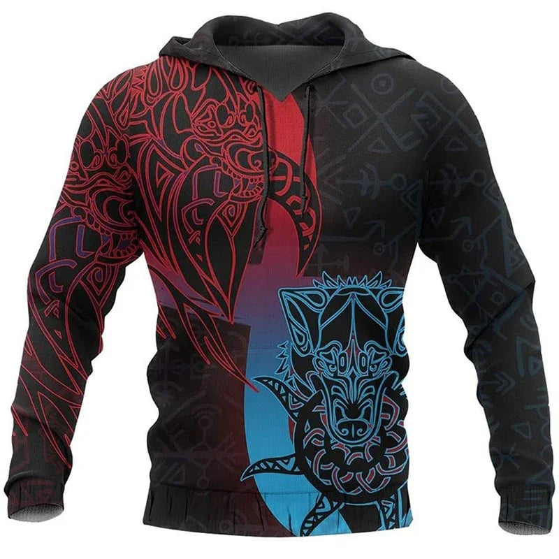 2025 Mens Hoodies Eagle Tattoo Pattern Vikings 3D Printed Fashion Casual Harajuku Hip Hop Autumn And Winter Oversized Sudaderas