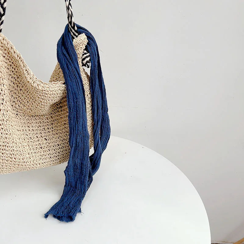 Retro pleated ramie scarf slender narrow and long scarf Japanese forest women's versatile elongated neck protection scarf