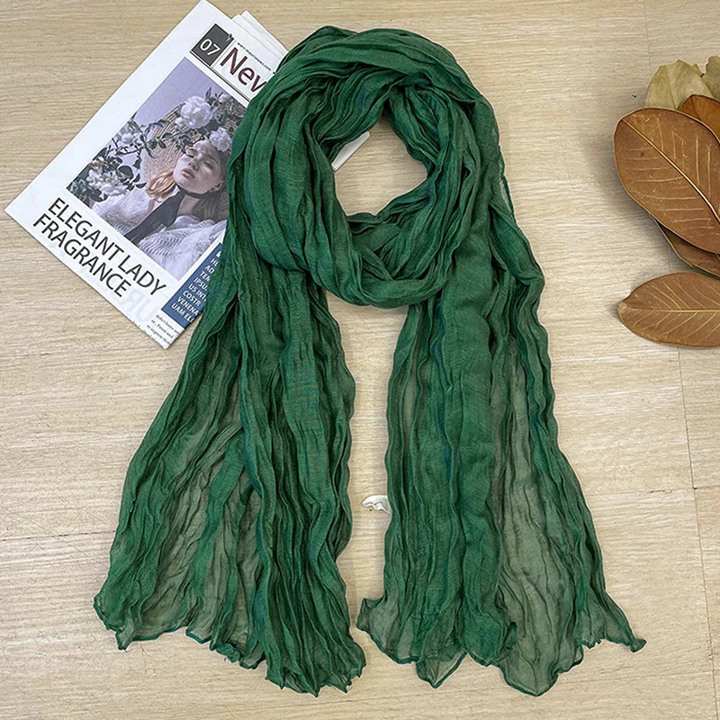 1Pieces Korean Style Cotton Linen Folded Women's Scarf Thin Pure Color Simple Match Long Shoulder Mountaineering Scarf