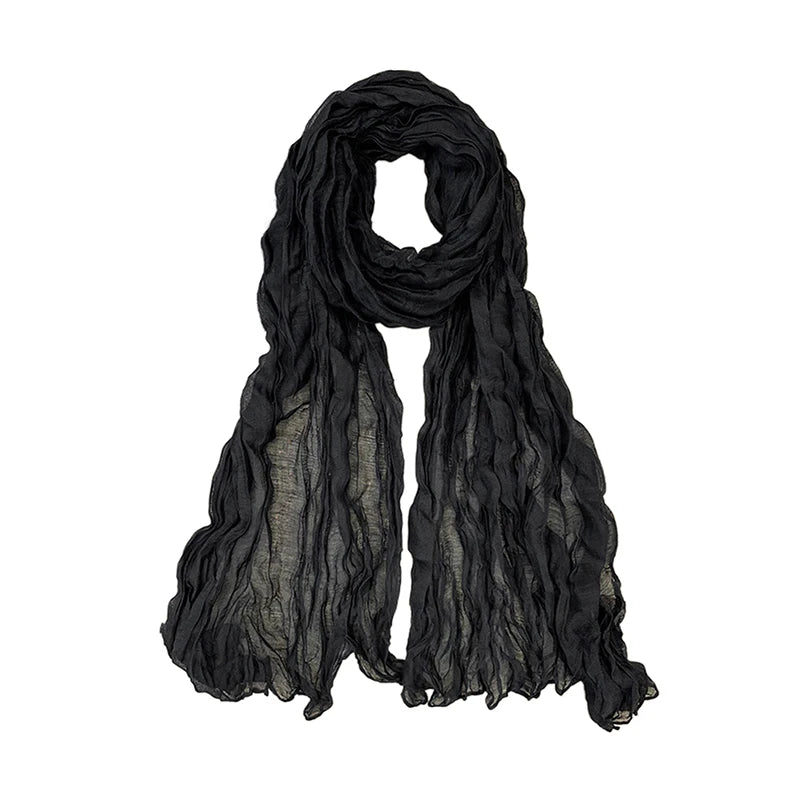 1Pieces Korean Style Cotton Linen Folded Women's Scarf Thin Pure Color Simple Match Long Shoulder Mountaineering Scarf
