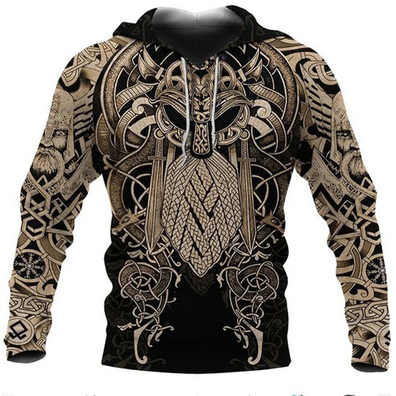 2025 Mens Hoodies Eagle Tattoo Pattern Vikings 3D Printed Fashion Casual Harajuku Hip Hop Autumn And Winter Oversized Sudaderas