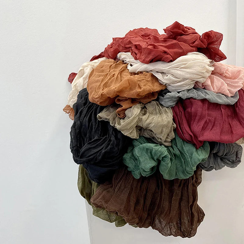 1Pieces Korean Style Cotton Linen Folded Women's Scarf Thin Pure Color Simple Match Long Shoulder Mountaineering Scarf