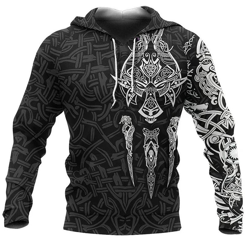 2025 Mens Hoodies Eagle Tattoo Pattern Vikings 3D Printed Fashion Casual Harajuku Hip Hop Autumn And Winter Oversized Sudaderas