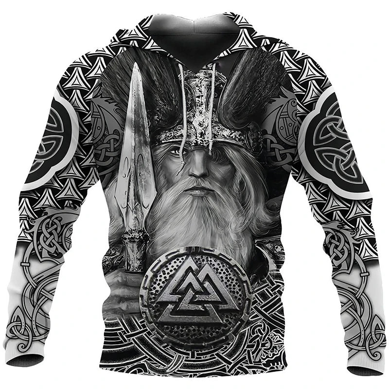 2025 Mens Hoodies Eagle Tattoo Pattern Vikings 3D Printed Fashion Casual Harajuku Hip Hop Autumn And Winter Oversized Sudaderas