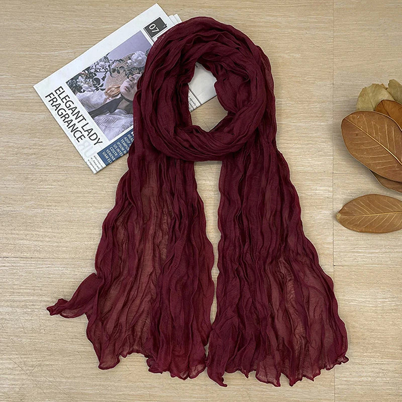 1Pieces Korean Style Cotton Linen Folded Women's Scarf Thin Pure Color Simple Match Long Shoulder Mountaineering Scarf