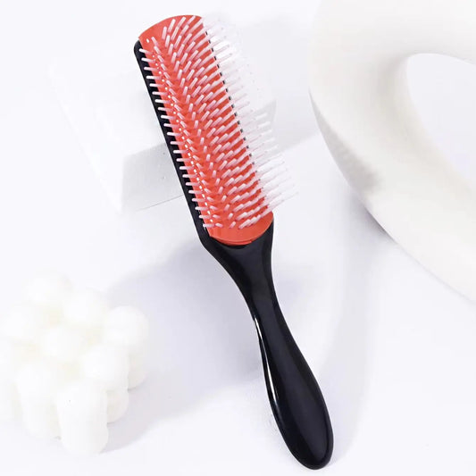 1pc 9-row nylon massage curling brush, hair salon straight hair curling comb, nylon bristles Special for real hair wigs