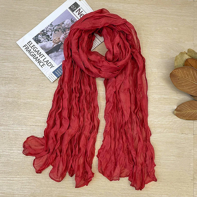 1Pieces Korean Style Cotton Linen Folded Women's Scarf Thin Pure Color Simple Match Long Shoulder Mountaineering Scarf