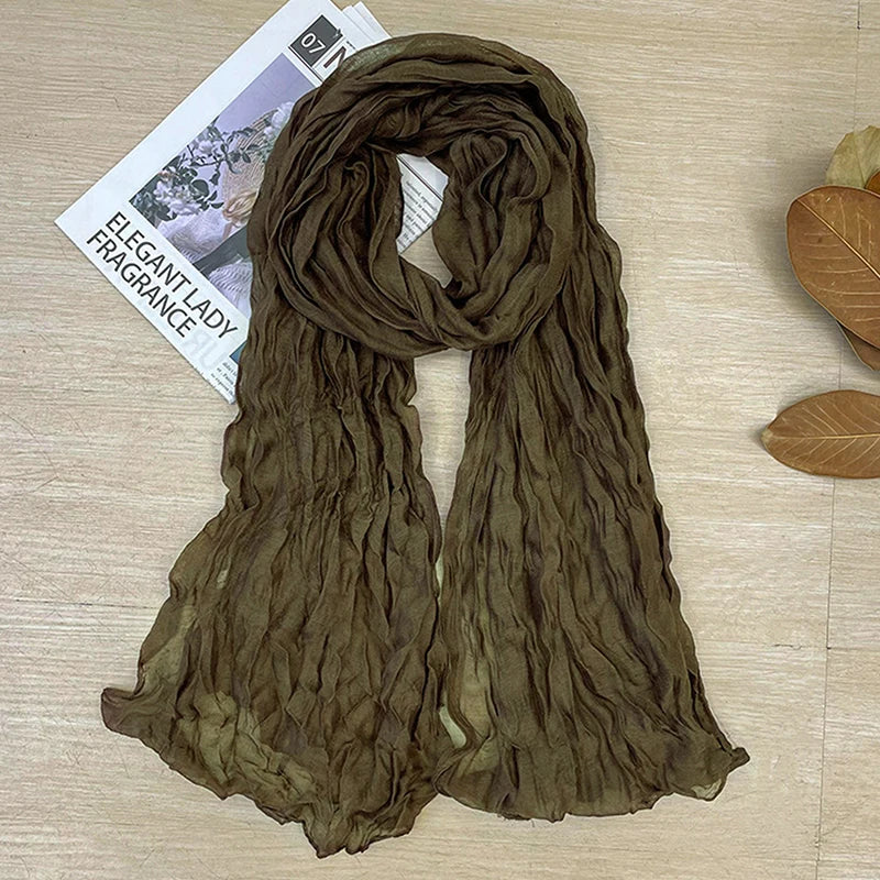 1Pieces Korean Style Cotton Linen Folded Women's Scarf Thin Pure Color Simple Match Long Shoulder Mountaineering Scarf