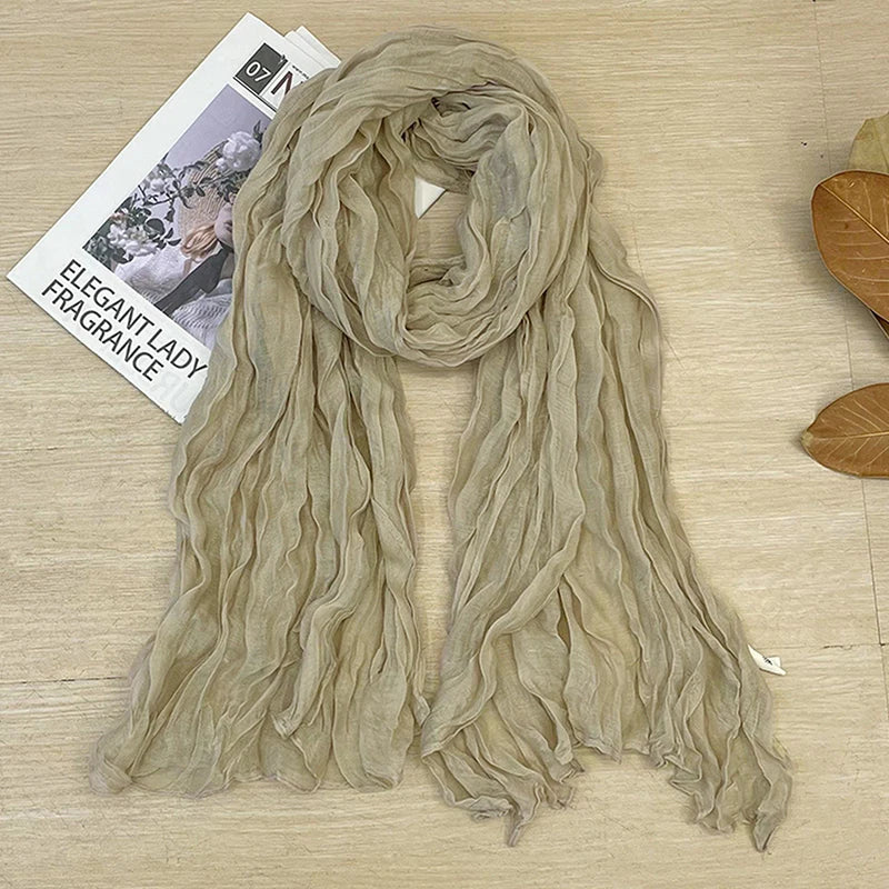 1Pieces Korean Style Cotton Linen Folded Women's Scarf Thin Pure Color Simple Match Long Shoulder Mountaineering Scarf