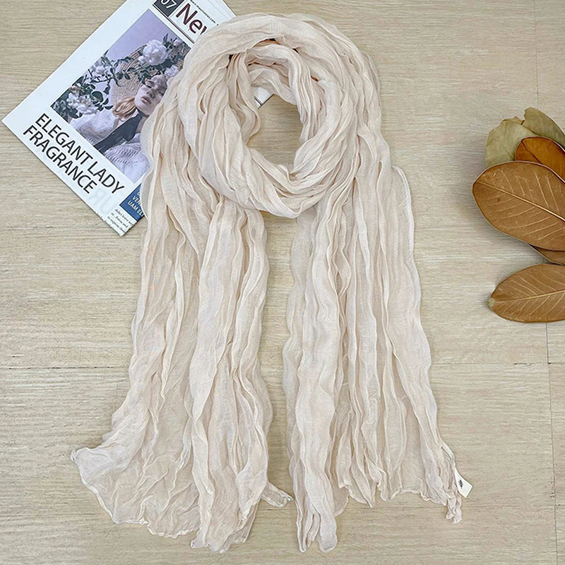 1Pieces Korean Style Cotton Linen Folded Women's Scarf Thin Pure Color Simple Match Long Shoulder Mountaineering Scarf