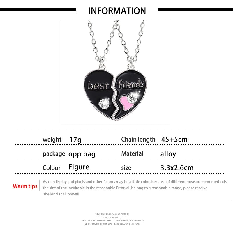 Love/Friendship Pendant Necklace 2 Pcs/ Set Rainbow Broken Heart BFF Good Friends Friendship Jewelry