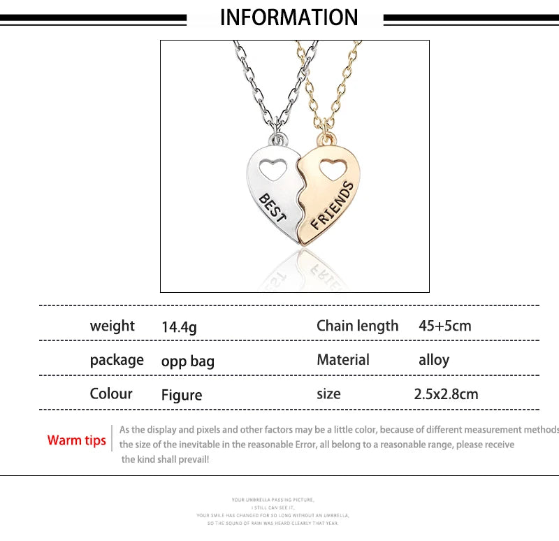 Love/Friendship Pendant Necklace 2 Pcs/ Set Rainbow Broken Heart BFF Good Friends Friendship Jewelry