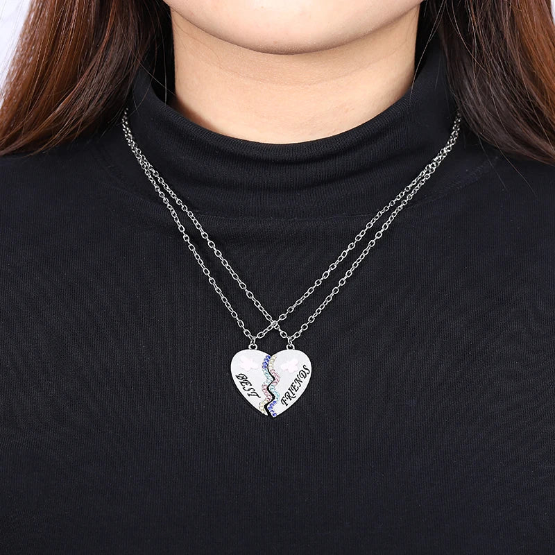 Love/Friendship Pendant Necklace 2 Pcs/ Set Rainbow Broken Heart BFF Good Friends Friendship Jewelry