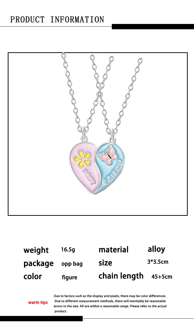 Love/Friendship Pendant Necklace 2 Pcs/ Set Rainbow Broken Heart BFF Good Friends Friendship Jewelry
