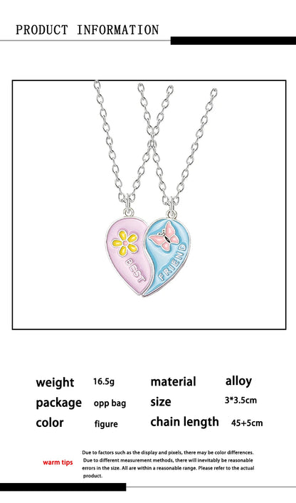 Love/Friendship Pendant Necklace 2 Pcs/ Set Rainbow Broken Heart BFF Good Friends Friendship Jewelry