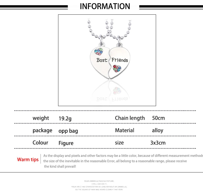 Love/Friendship Pendant Necklace 2 Pcs/ Set Rainbow Broken Heart BFF Good Friends Friendship Jewelry