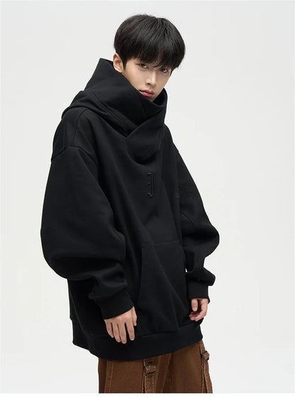 Autumn Ninja Streetwear Turtleneck Hoodies For Men Letter Embroidered Hip Hop Fashion Sweatshirts Y2K Vintage Fleece Hoody