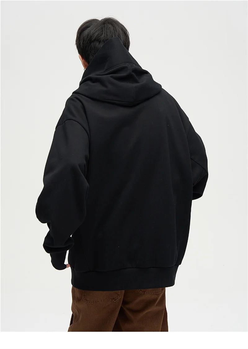 Autumn Ninja Streetwear Turtleneck Hoodies For Men Letter Embroidered Hip Hop Fashion Sweatshirts Y2K Vintage Fleece Hoody