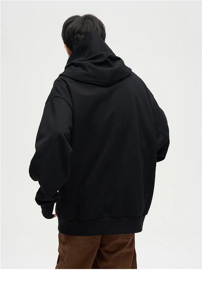 Autumn Ninja Streetwear Turtleneck Hoodies For Men Letter Embroidered Hip Hop Fashion Sweatshirts Y2K Vintage Fleece Hoody