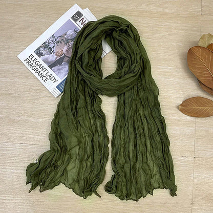 1Pieces Korean Style Cotton Linen Folded Women's Scarf Thin Pure Color Simple Match Long Shoulder Mountaineering Scarf