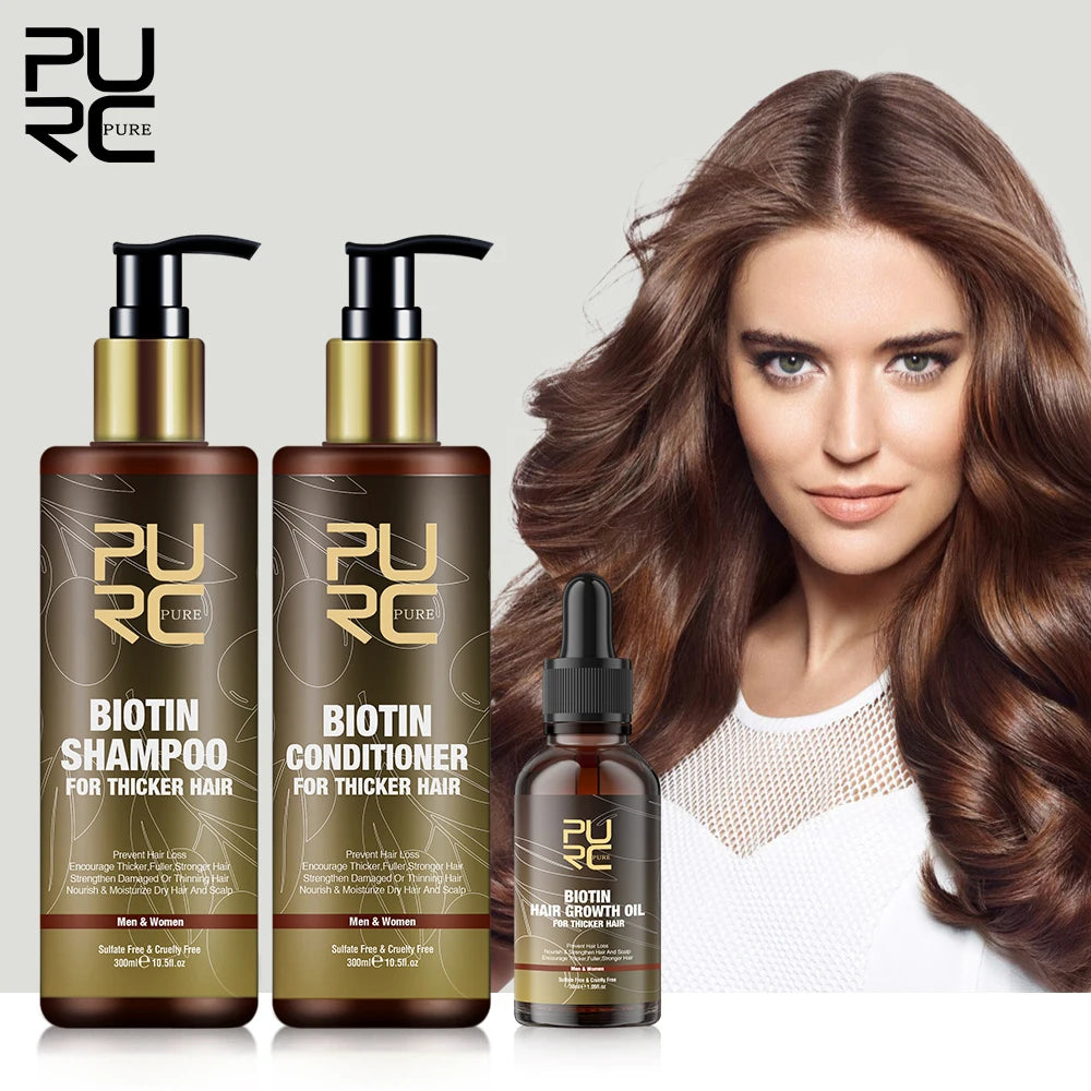PURC Biotin Hair Growth Oil, Shampoo And Conditioner stimilates, Nourishes and strengthens hair