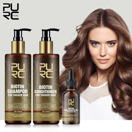 PURC Biotin Hair Growth Oil, Shampoo And Conditioner stimilates, Nourishes and strengthens hair