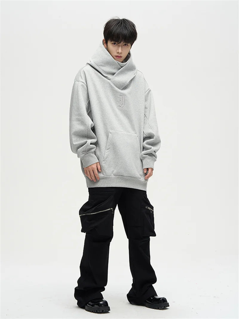 Autumn Ninja Streetwear Turtleneck Hoodies For Men Letter Embroidered Hip Hop Fashion Sweatshirts Y2K Vintage Fleece Hoody