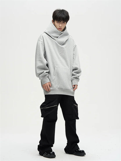 Autumn Ninja Streetwear Turtleneck Hoodies For Men Letter Embroidered Hip Hop Fashion Sweatshirts Y2K Vintage Fleece Hoody