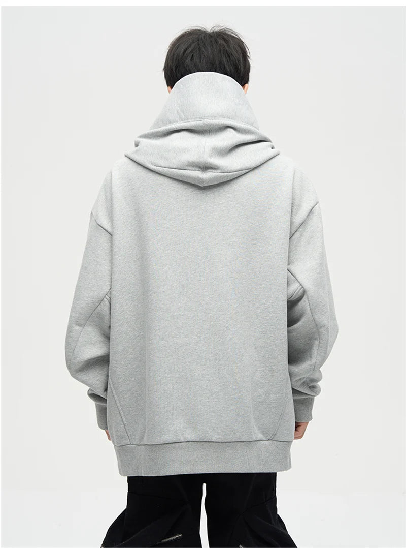 Autumn Ninja Streetwear Turtleneck Hoodies For Men Letter Embroidered Hip Hop Fashion Sweatshirts Y2K Vintage Fleece Hoody