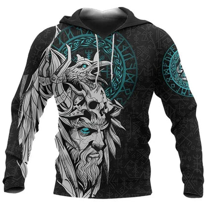 2025 Mens Hoodies Eagle Tattoo Pattern Vikings 3D Printed Fashion Casual Harajuku Hip Hop Autumn And Winter Oversized Sudaderas
